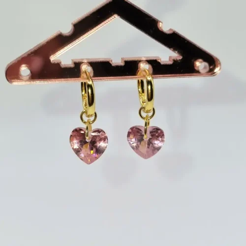 pendientes aro corazón cristal rosa