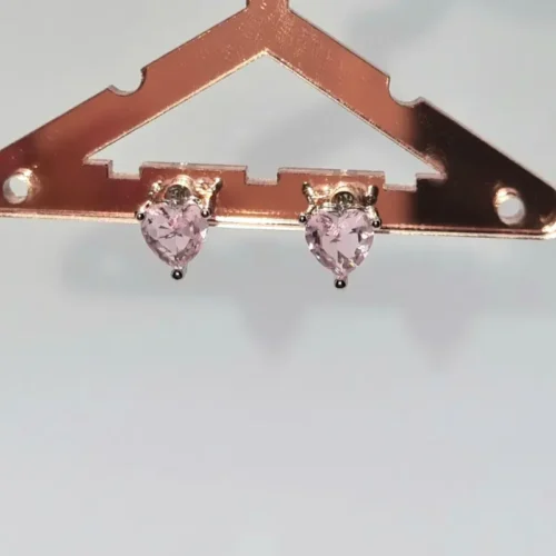 pendientes botón corazón cristal rosa