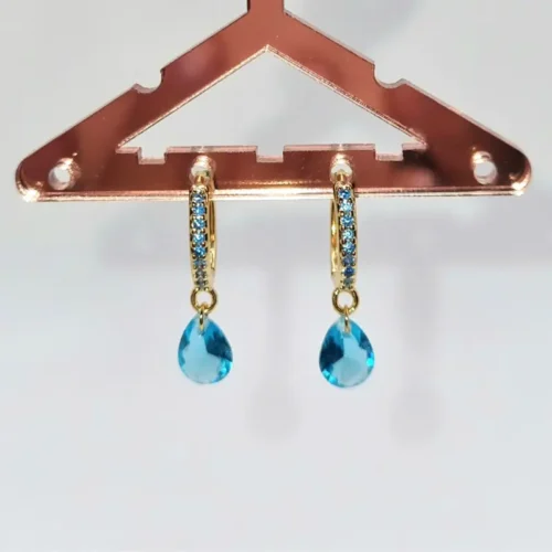 pendientes colgante gota cristal azul