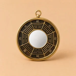 Espejo Bagua Feng Shui dorado con trigramas