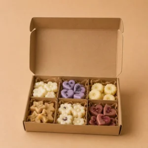 Caja de wax melts surtidos con diferentes formas y aromas